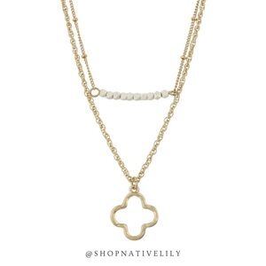 NWT Jane Marie Women's Double Bar Dainty Charm Layered Chain Necklace, Gold